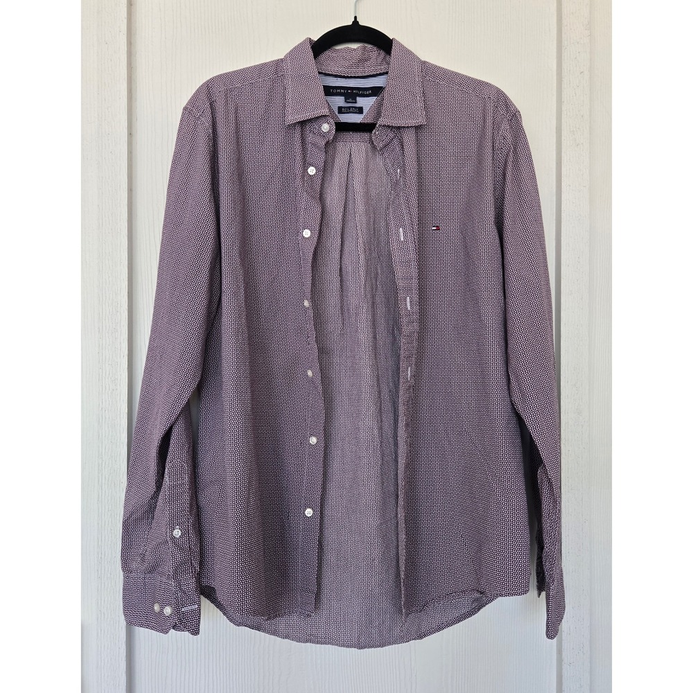 Tommy Hilfiger Geometric Print 80s 2-Ply Cotton Shirt M Business Casual Preppy